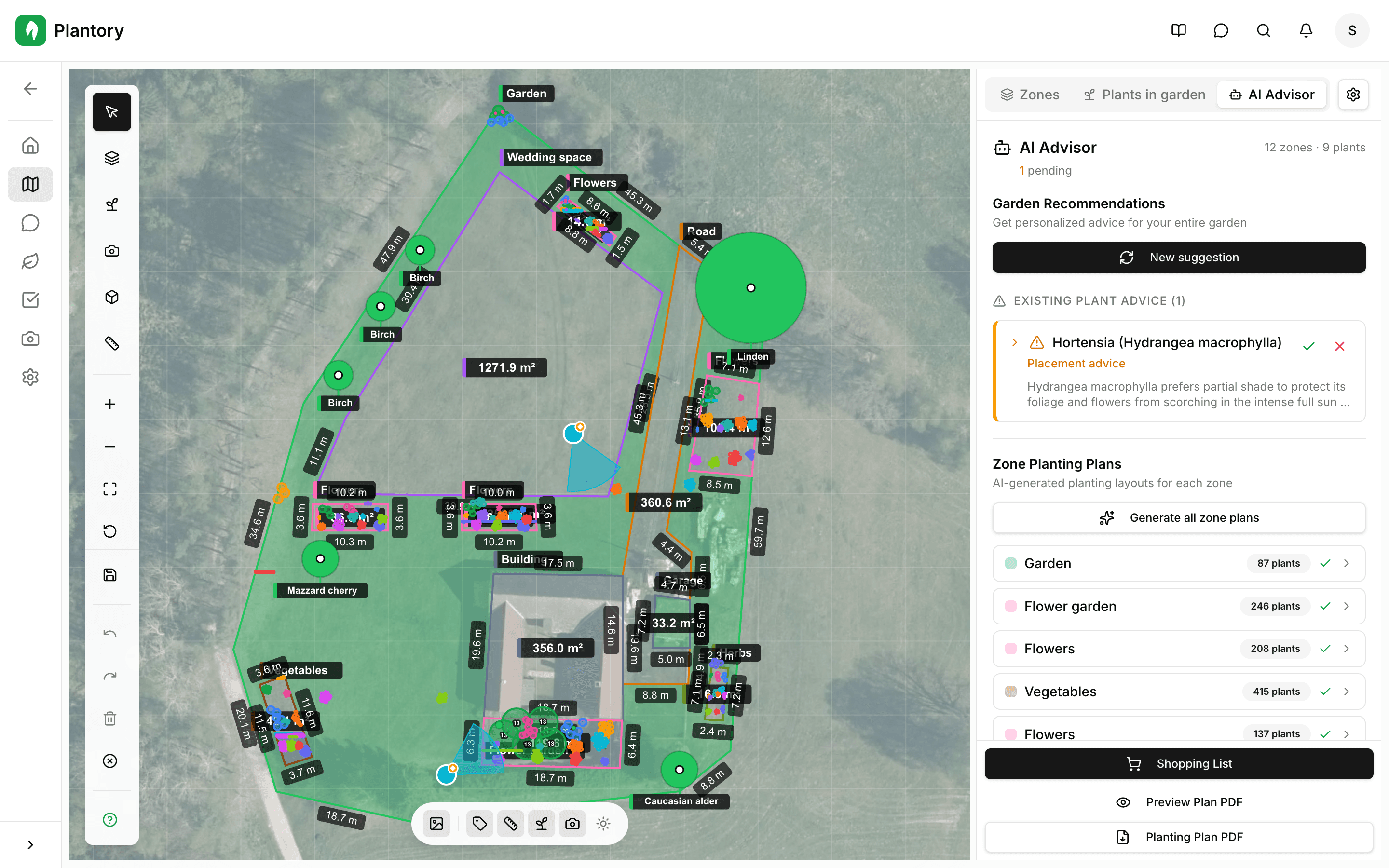 Plants placed on garden canvas with spacing visible