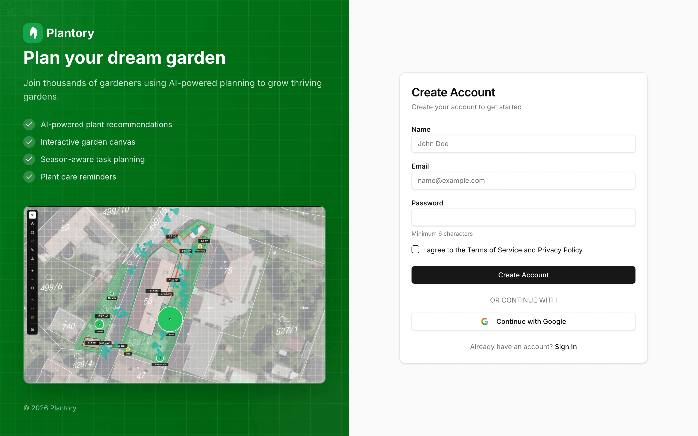 Registration form with email and password fields